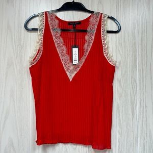 Romeo and Juliet Bright Red Lace Pleated Sleeveless Top Size Small